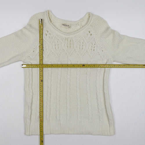Marks and Spencer Women Ivory UK 12 Cable Knit Round Neck Jumper