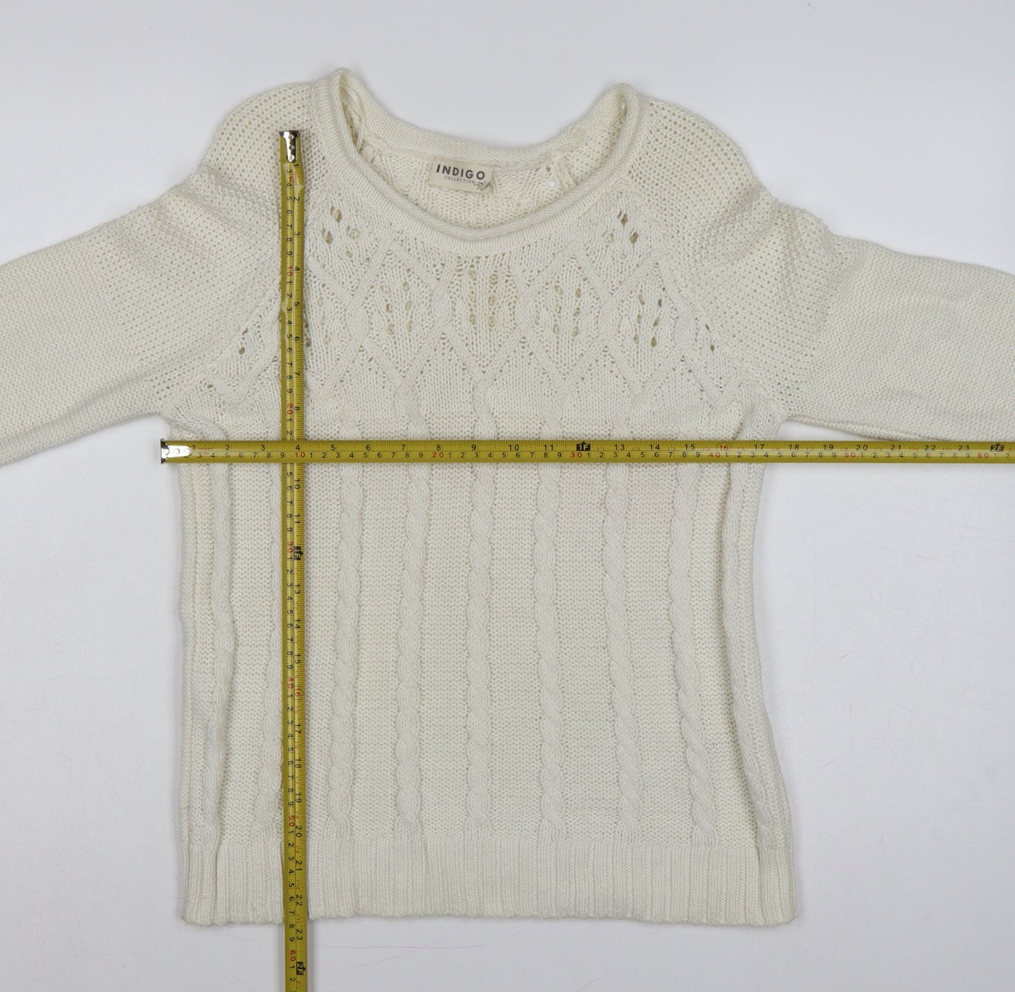 Marks and Spencer Women Ivory UK 12 Cable Knit Round Neck Jumper