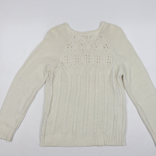 Marks and Spencer Women Ivory UK 12 Cable Knit Round Neck Jumper
