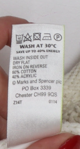 Marks and Spencer Women Ivory UK 12 Cable Knit Round Neck Jumper