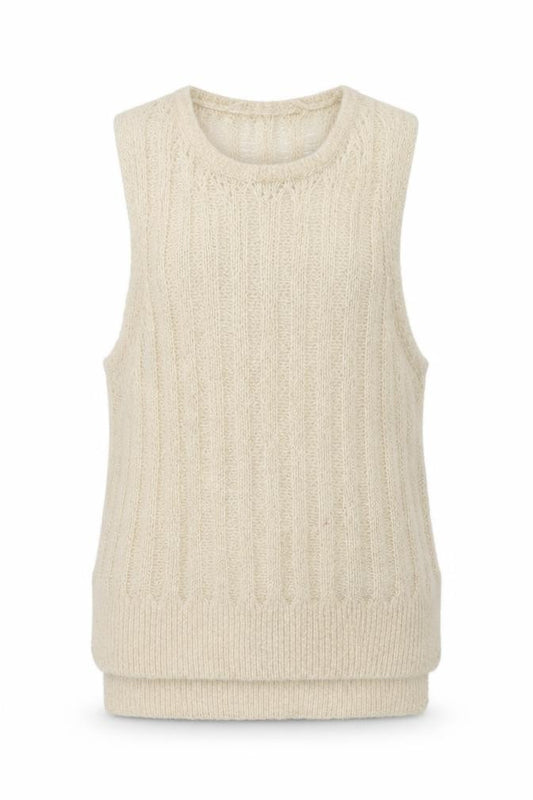 Zara Women Ivory S Sleeveless Knit Sheer Scoop Neck Tank Top