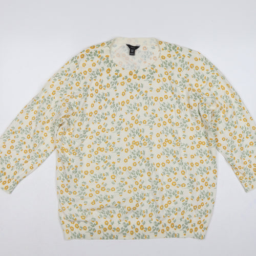 M&Co Women’s Ivory Floral Knit Pullover Jumper UK 20 Cotton