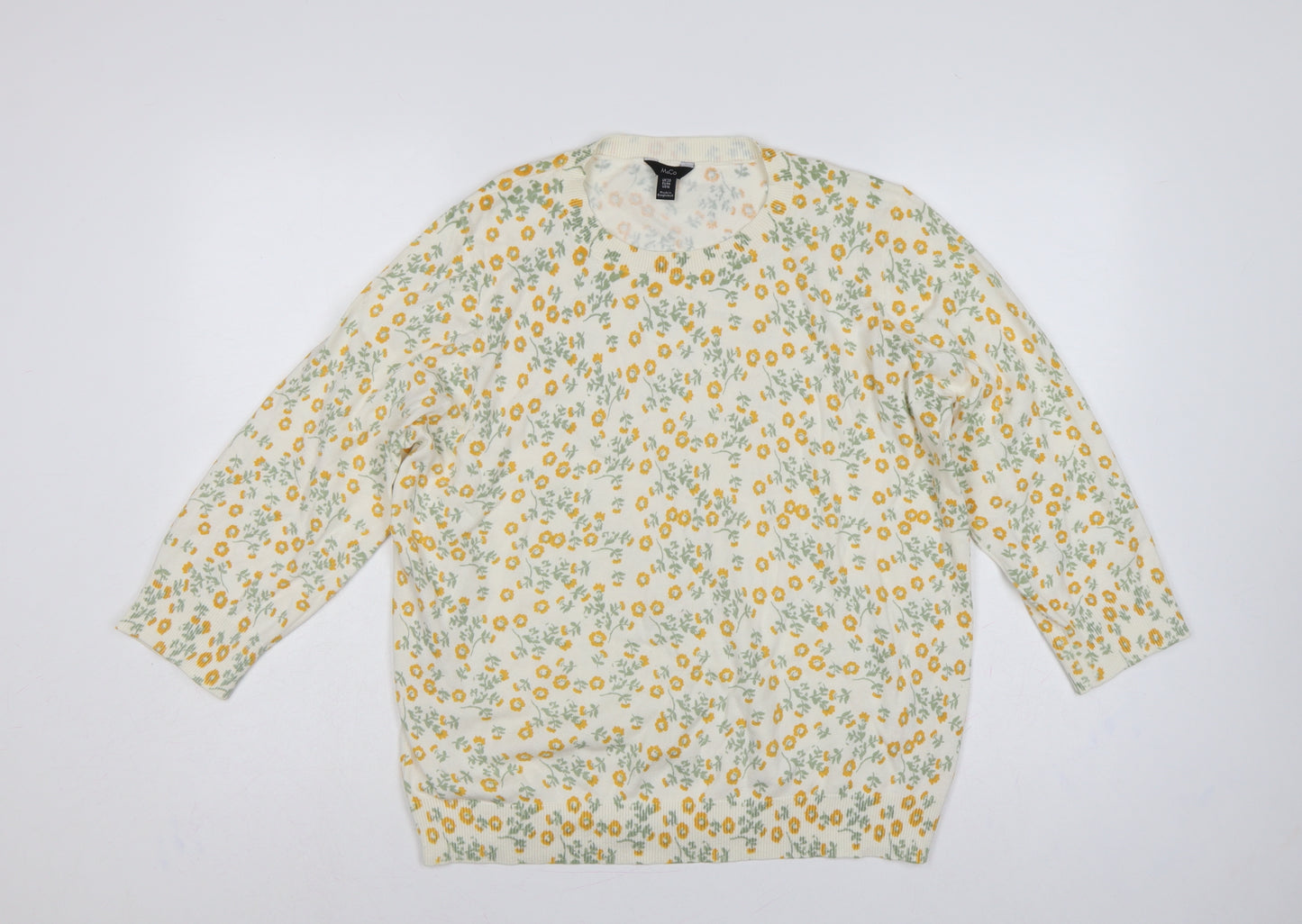 M&Co Women’s Ivory Floral Knit Pullover Jumper UK 20 Cotton