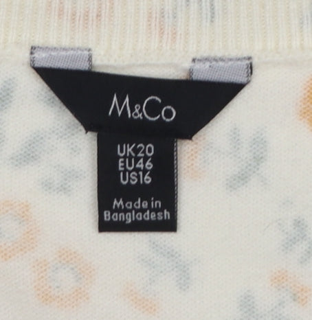 M&Co Women’s Ivory Floral Knit Pullover Jumper UK 20 Cotton
