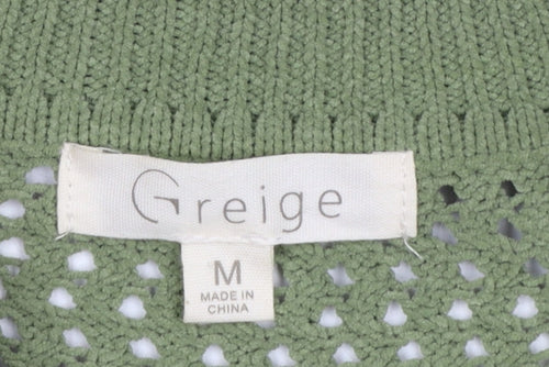 Greige Women Green M Full Zip Open Knit Collared Jumper