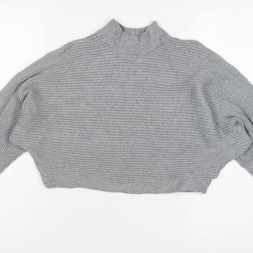 New Look Women Grey M Rib Knit Mock Neck Cropped Jumper