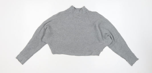 New Look Women Grey M Rib Knit Mock Neck Cropped Jumper