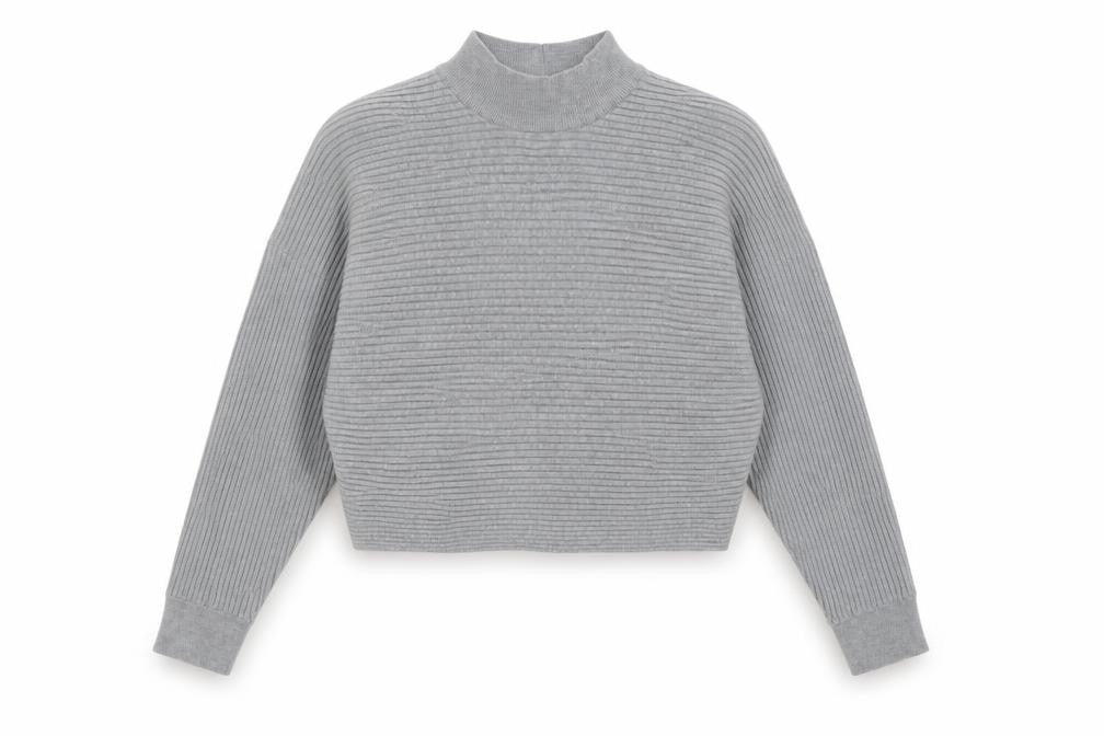 New Look Women Grey M Rib Knit Mock Neck Cropped Jumper