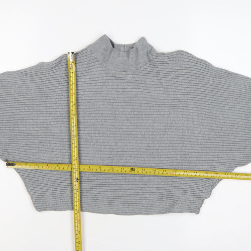 New Look Women Grey M Rib Knit Mock Neck Cropped Jumper