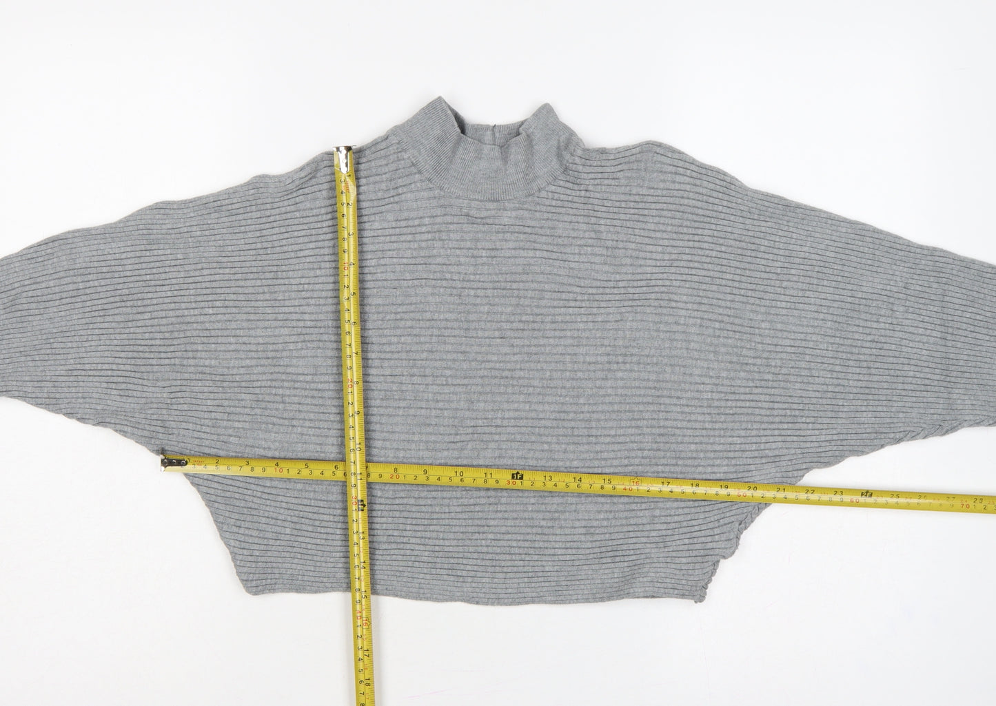 New Look Women Grey M Rib Knit Mock Neck Cropped Jumper