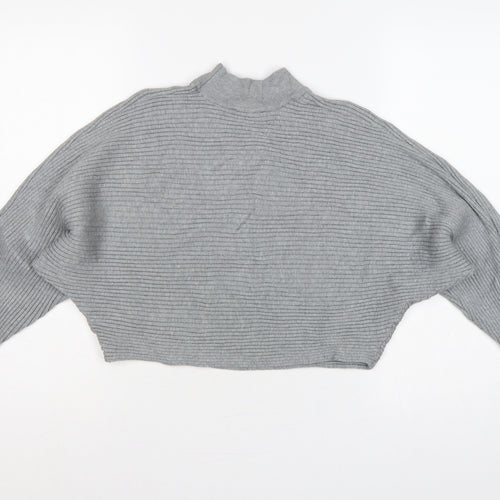 New Look Women Grey M Rib Knit Mock Neck Cropped Jumper