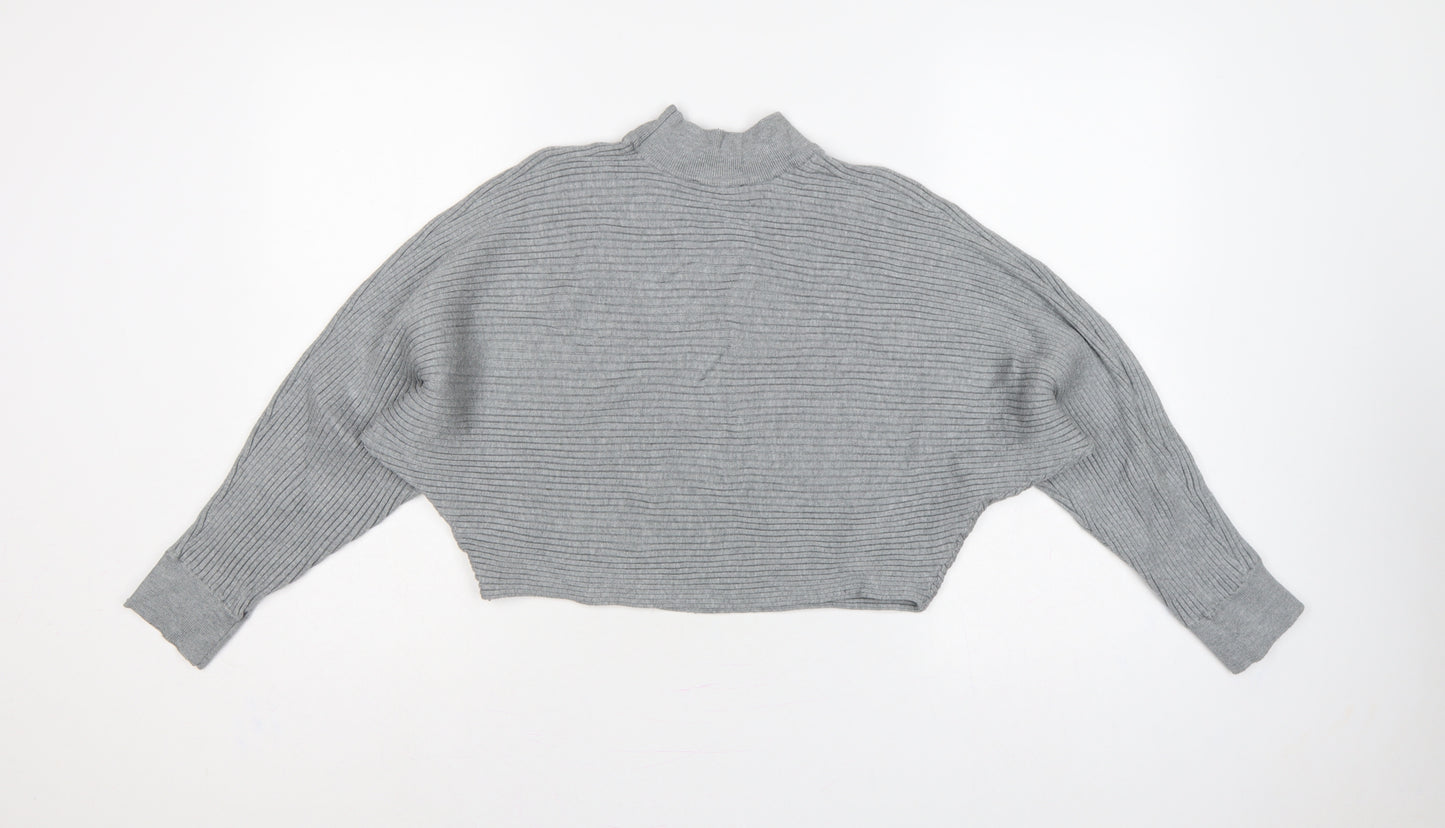 New Look Women Grey M Rib Knit Mock Neck Cropped Jumper