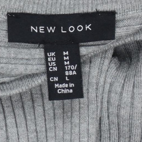 New Look Women Grey M Rib Knit Mock Neck Cropped Jumper