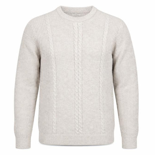 Next Men's Beige L Cable-Knit Crew Neck Cotton Blend Pullover Jumper