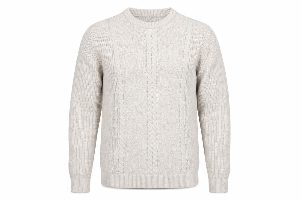 Next Men's Beige L Cable-Knit Crew Neck Cotton Blend Pullover Jumper