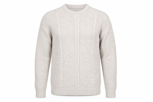 Next Men's Beige L Cable-Knit Crew Neck Cotton Blend Pullover Jumper