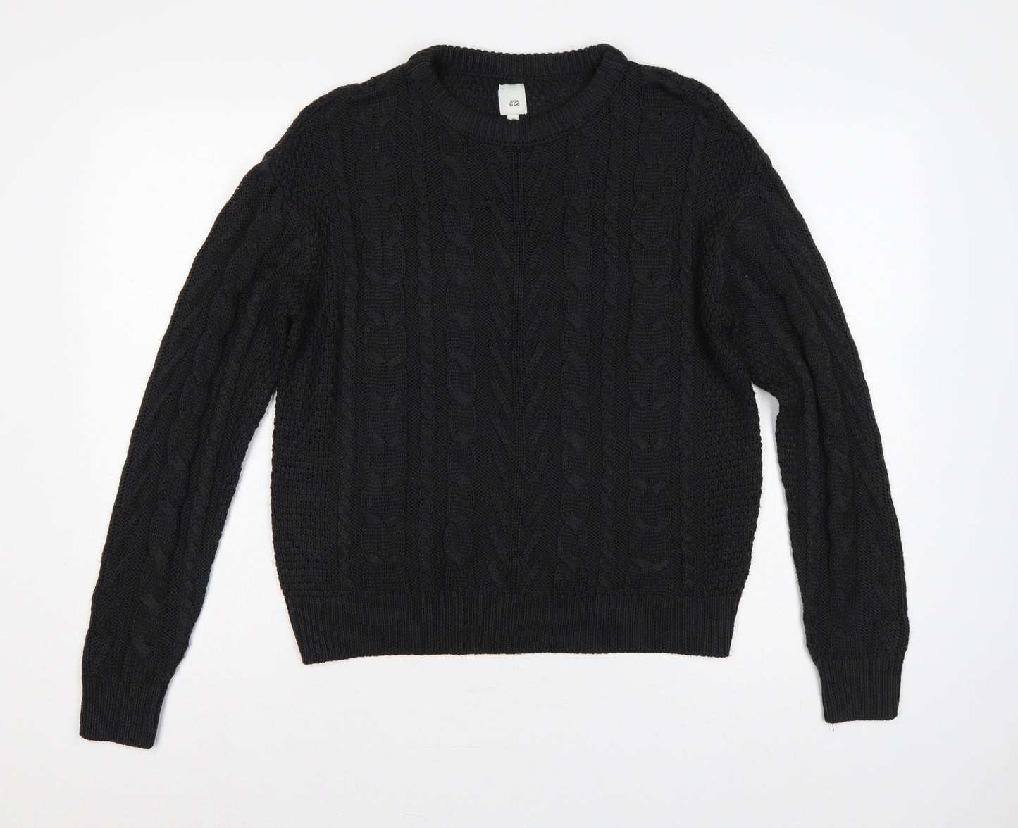 River Island Women Black UK 8 Cable-Knit Crew Neck Pullover Jumper