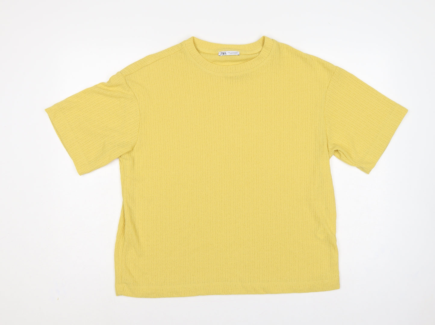 Zara Women Yellow M Short Sleeve Rib Knit Crew Neck Pullover Jumper