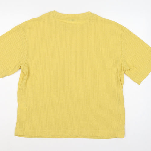 Zara Women Yellow M Short Sleeve Rib Knit Crew Neck Pullover Jumper
