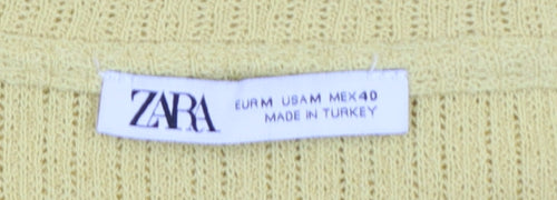 Zara Women Yellow M Short Sleeve Rib Knit Crew Neck Pullover Jumper