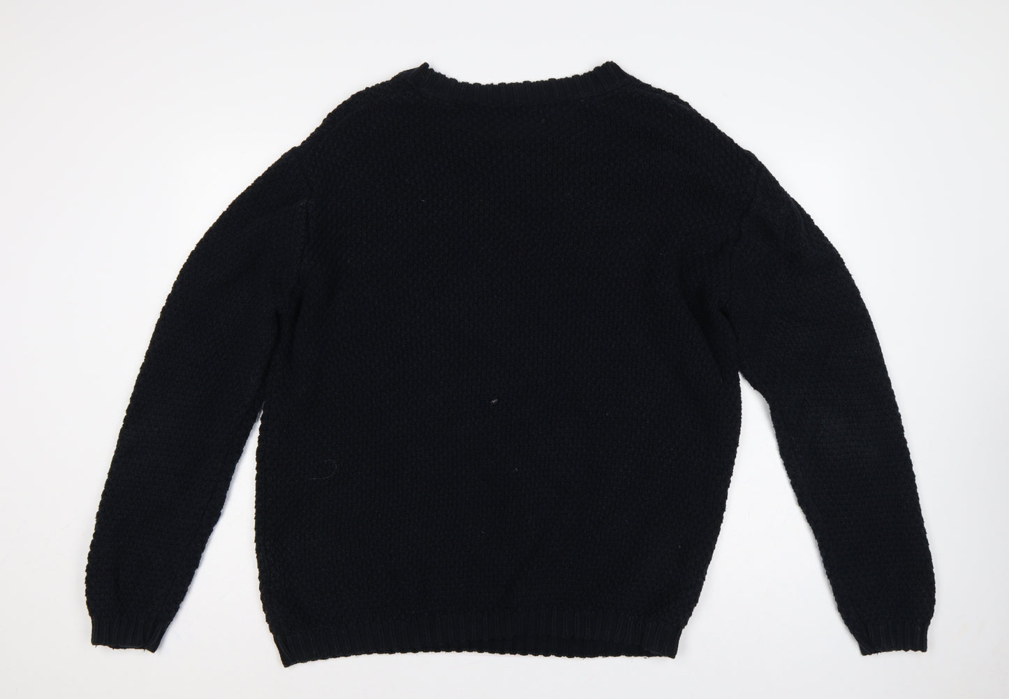 Fletcher Jones Men’s Black 2XL Chunky Knit Cotton Crew Neck Jumper