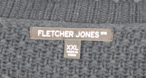 Fletcher Jones Men’s Black 2XL Chunky Knit Cotton Crew Neck Jumper