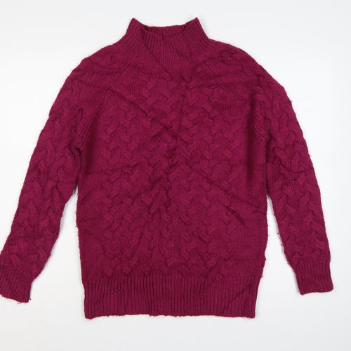 Marks and Spencer Women Red S Cable Knit High Neck Jumper