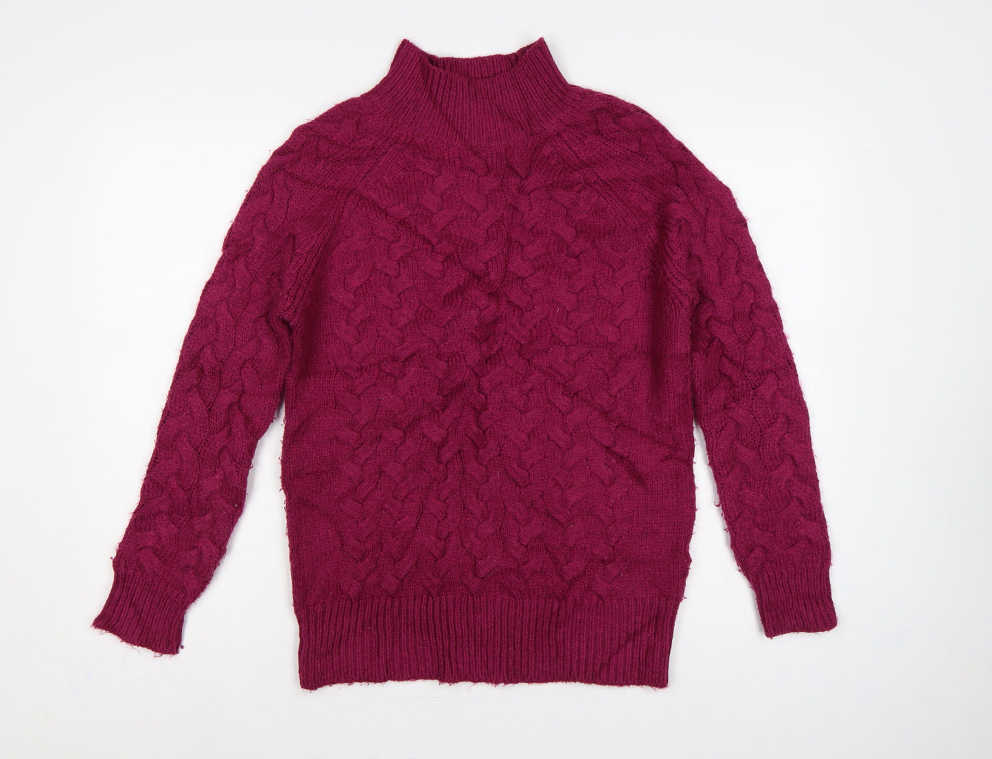 Marks and Spencer Women Red S Cable Knit High Neck Jumper