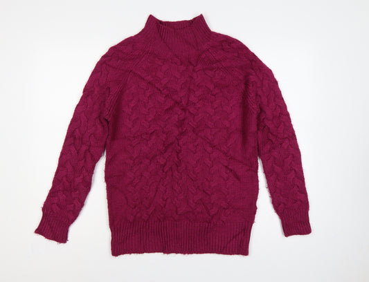 Marks and Spencer Women Red S Cable Knit High Neck Jumper