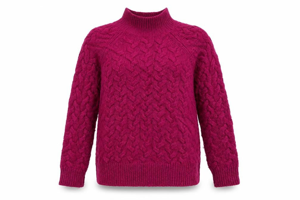 Front view of Marks & Spencer Women Red S Cable Knit High Neck Jumper