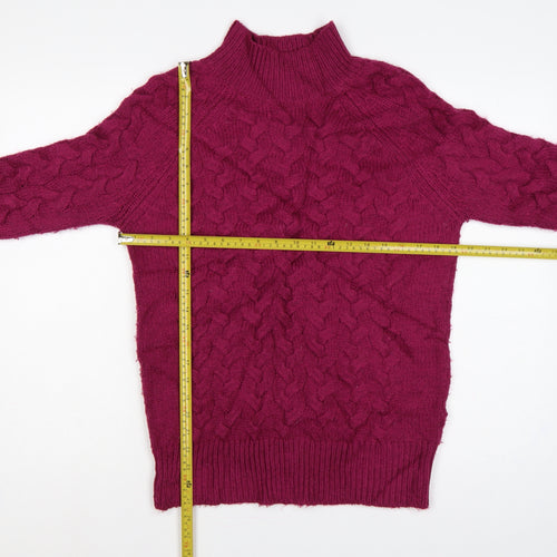 Marks and Spencer Women Red S Cable Knit High Neck Jumper