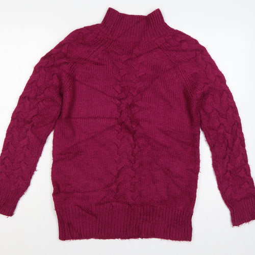 Marks and Spencer Women Red S Cable Knit High Neck Jumper