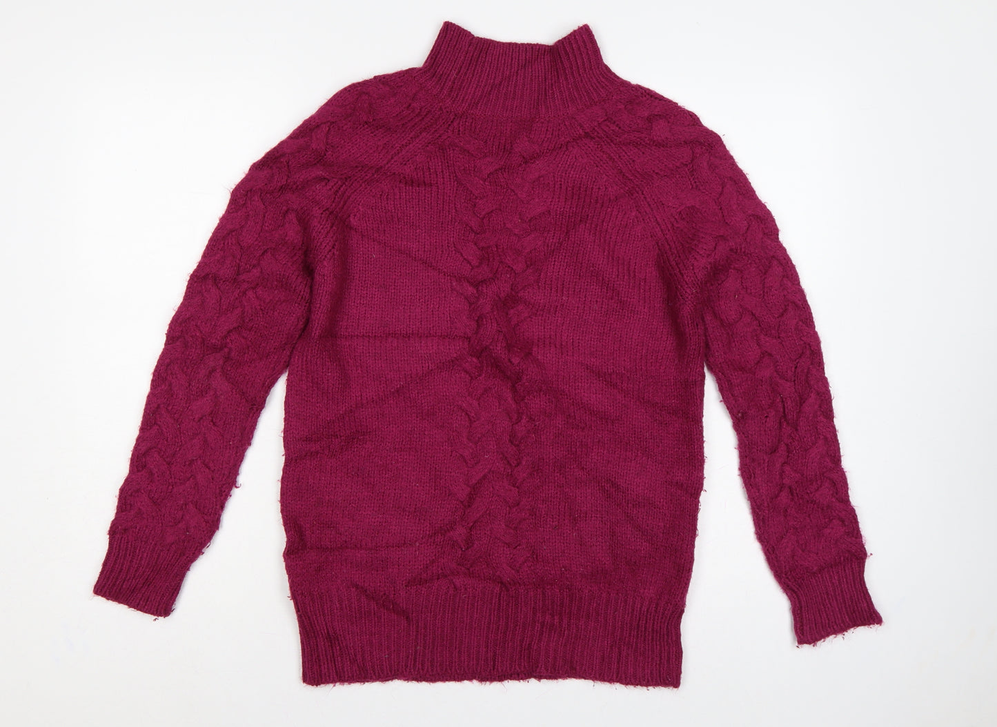 Marks and Spencer Women Red S Cable Knit High Neck Jumper