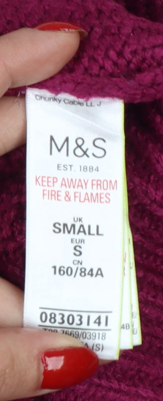 Marks and Spencer Women Red S Cable Knit High Neck Jumper