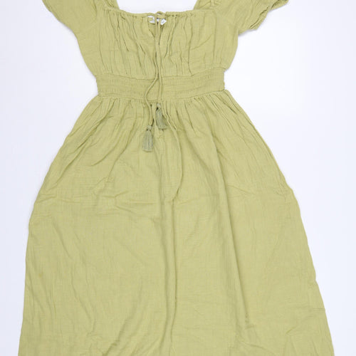 Marks & Spencer Women Green UK 10 Maxi Dress Puff Sleeve Smocked