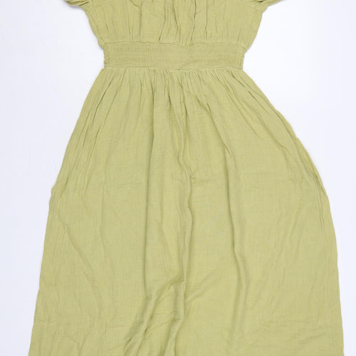 Marks & Spencer Women Green UK 10 Maxi Dress Puff Sleeve Smocked
