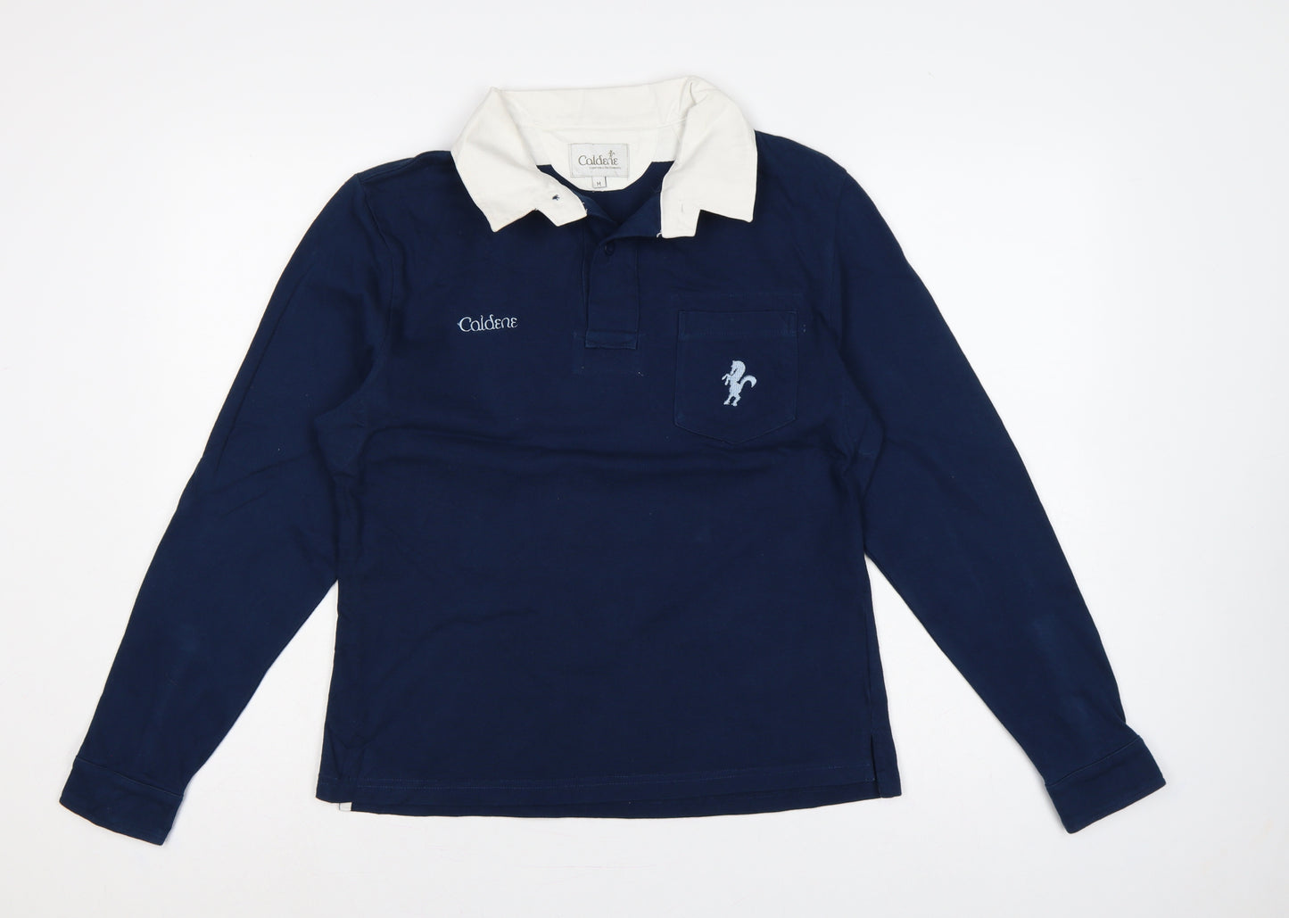 Caldene Men’s Blue M Long Sleeve Cotton Equestrian Rugby Polo Shirt