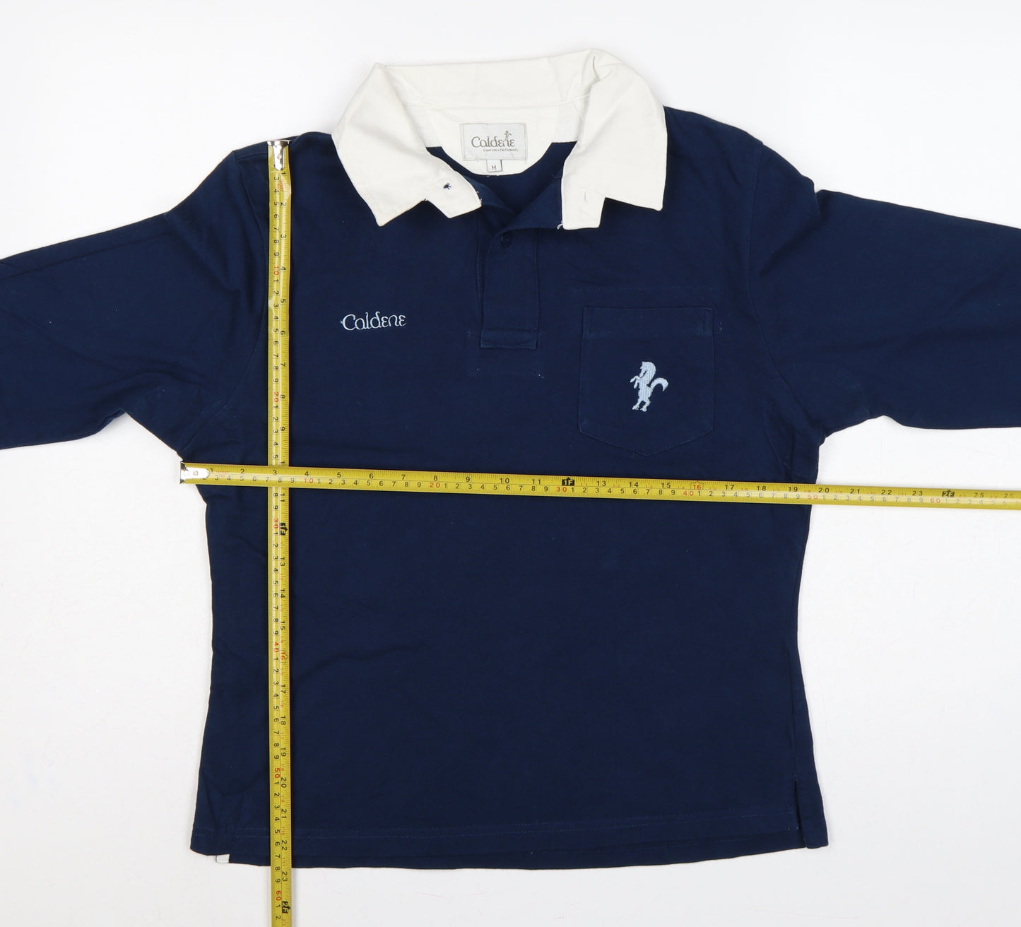 Caldene Men’s Blue M Long Sleeve Cotton Equestrian Rugby Polo Shirt