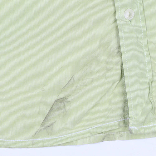 Marks & Spencer Men Green M Cotton Striped Short Sleeve Button-Up Shirt