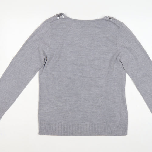 Per Una Women Grey Size 16 Sequin V-Neck Long Sleeve Knit Jumper