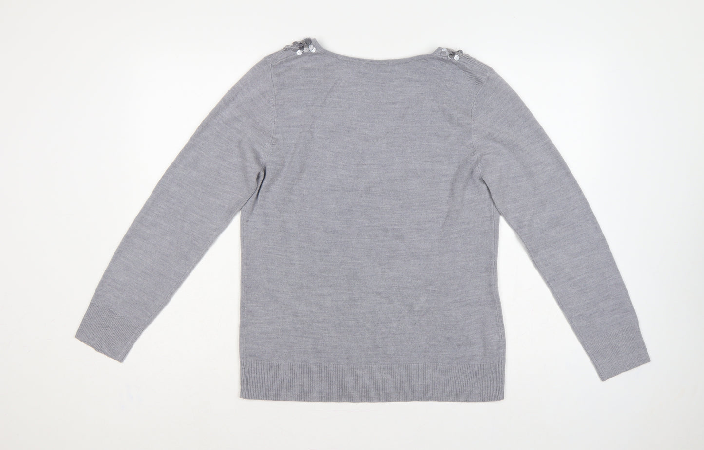 Per Una Women Grey Size 16 Sequin V-Neck Long Sleeve Knit Jumper