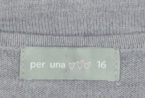 Per Una Women Grey Size 16 Sequin V-Neck Long Sleeve Knit Jumper