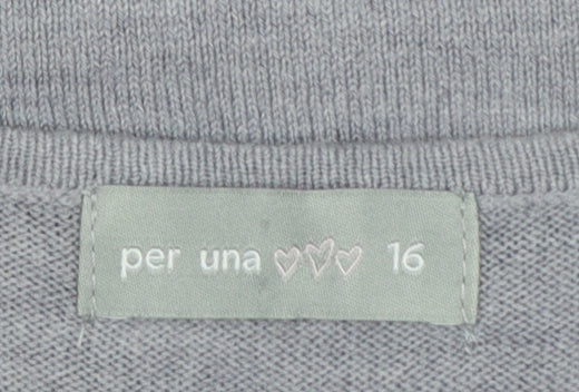 Per Una Women Grey Size 16 Sequin V-Neck Long Sleeve Knit Jumper