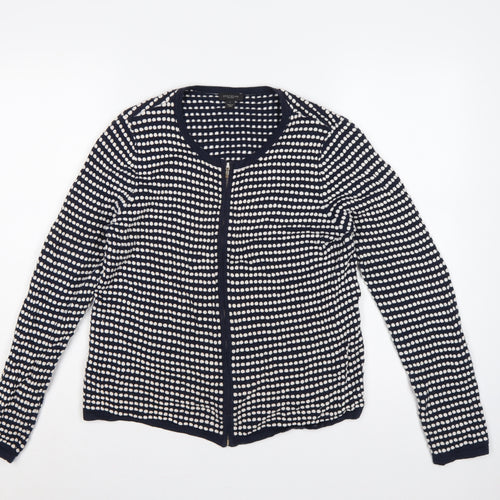 Ann Taylor Factory Women Blue L Full Zip Cotton Striped Cardigan