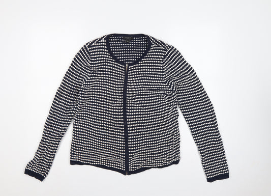 Ann Taylor Factory Women Blue L Full Zip Cotton Striped Cardigan