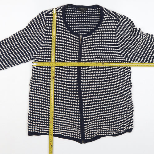 Ann Taylor Factory Women Blue L Full Zip Cotton Striped Cardigan