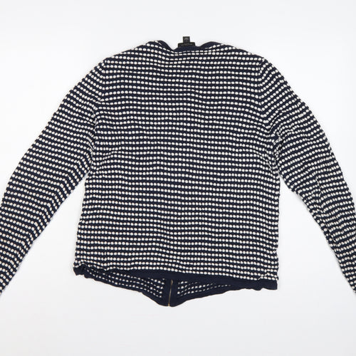 Ann Taylor Factory Women Blue L Full Zip Cotton Striped Cardigan