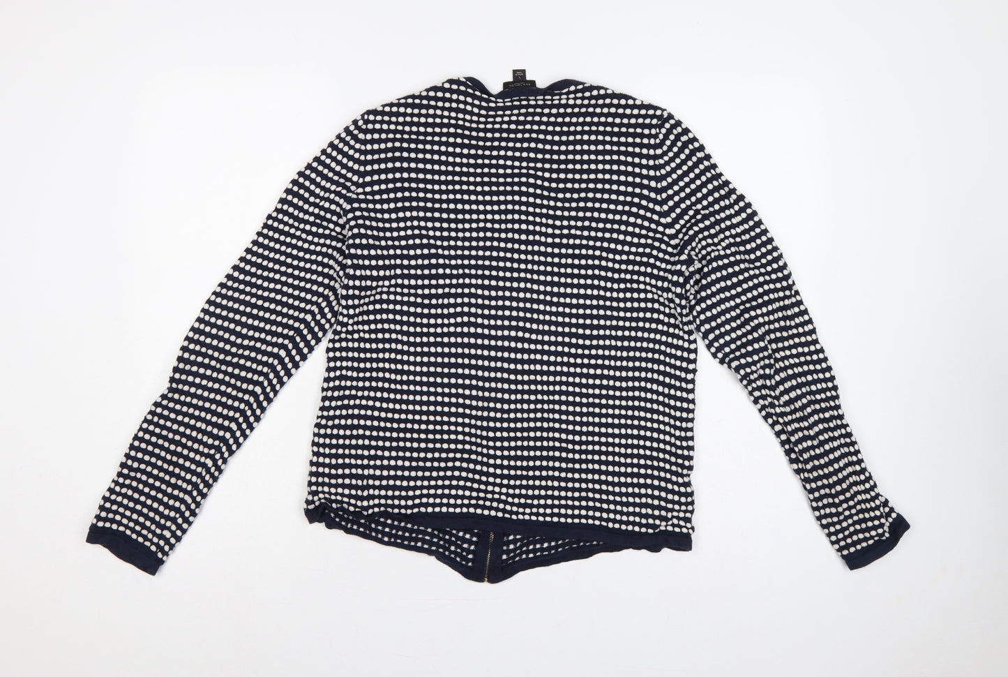 Ann Taylor Factory Women Blue L Full Zip Cotton Striped Cardigan