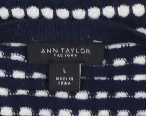 Ann Taylor Factory Women Blue L Full Zip Cotton Striped Cardigan