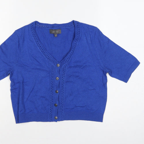 Per Una Women’s Blue UK 10 V-Neck Short Sleeve Cotton Cardigan